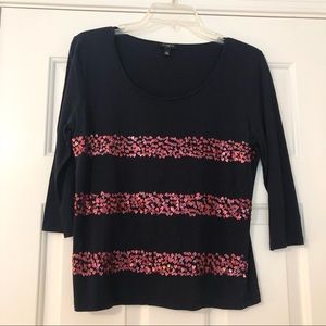 Talbots Navy Heart Top